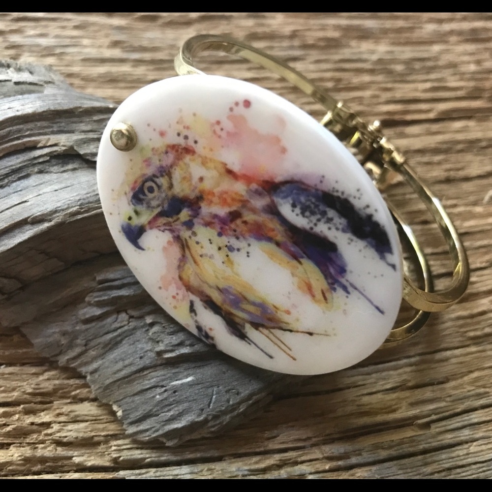 Hawk Watercolor Bracelet, Bird Watercolor Bangle View 5